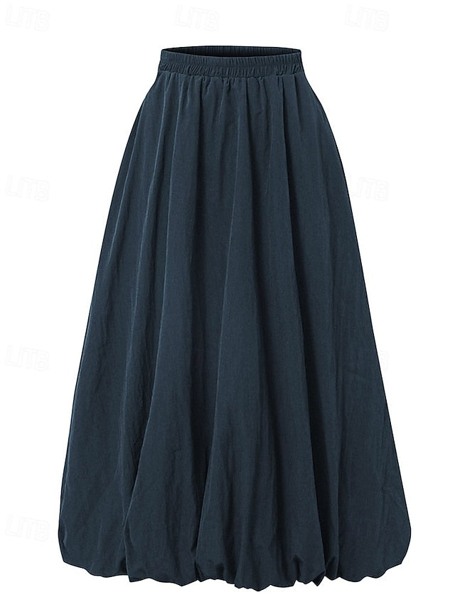 Women's Fashion Casual Midi Mid Rise Skirts Plain Ruched