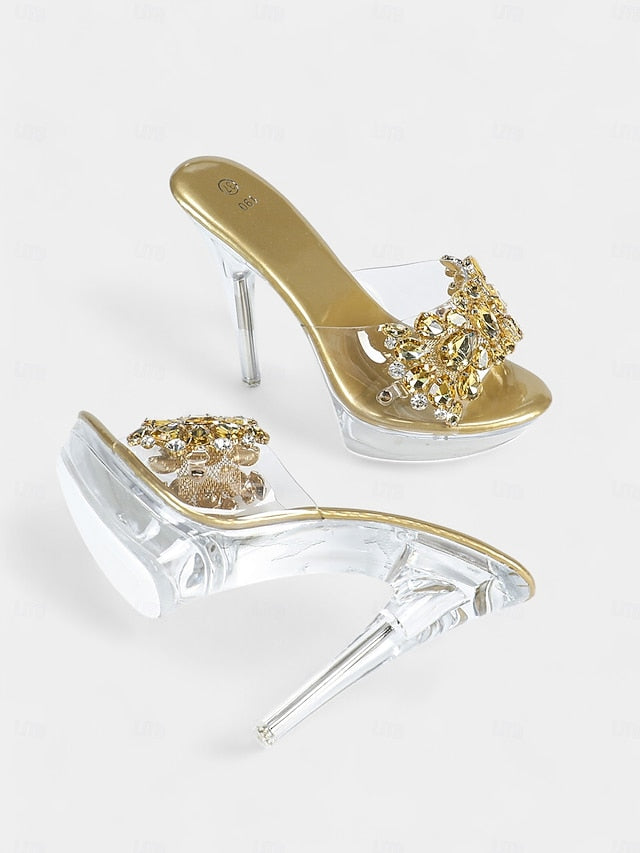 – Women's Embellished Platform Rhinestone Clear Heels