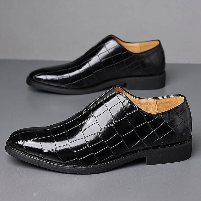 Burgundy Shoes Men's – Pattern Crocodile Slip-On