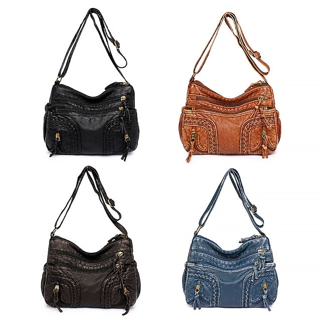 Sac bandoulière en similicuir marron vintage pour femme – Boho