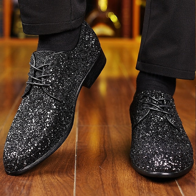 – Lace-up Bold Glitter Shoes Party Statement Purple Men's