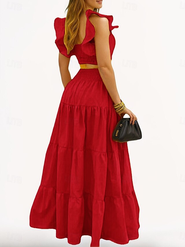 Women's Skirt Sets Sleeveless Square Neck Plain Ruched