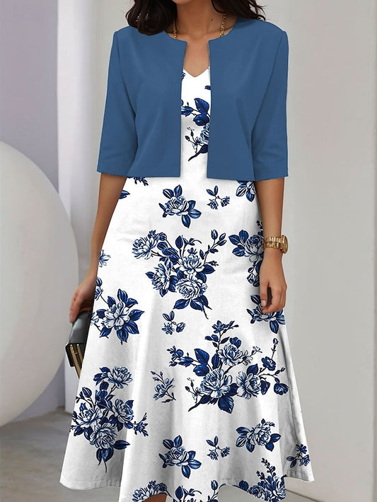 Women's Two Piece Dress Sets Midi Dress with Jacket Elegant