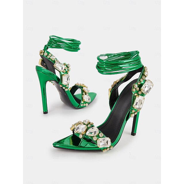Women's Metallic with Stiletto Lace-Up Green Heels