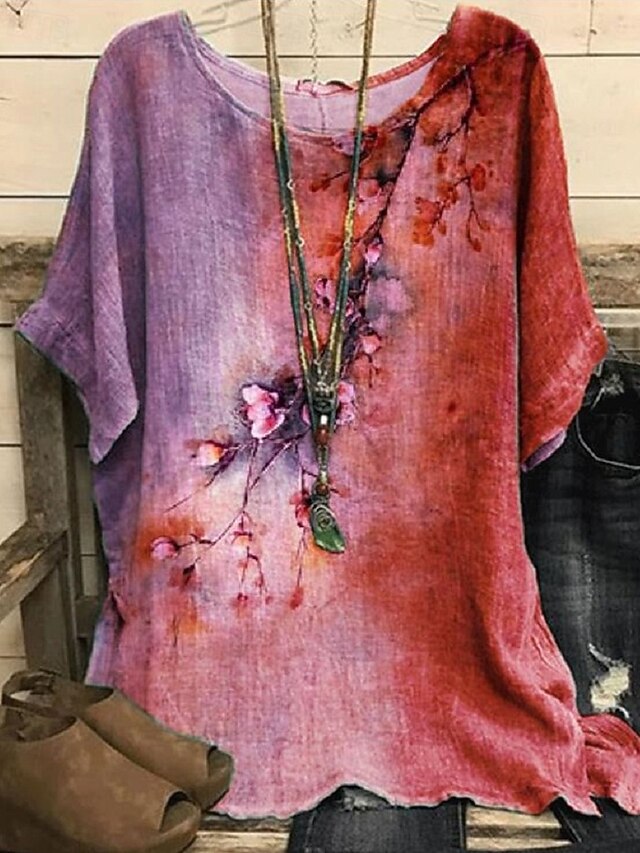 Women's Shirt T Shirt Tee Top Print Flowers Elegant Fashion