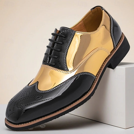 Men's Gold with Black Patent and Leather Shoes Oxford