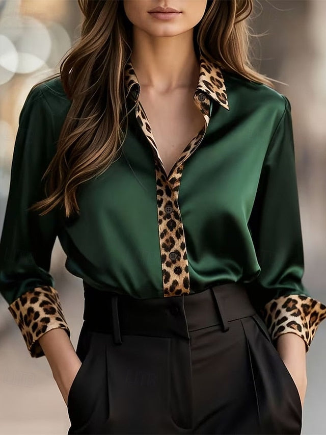 Women's Shirt Elegant Satin Top Blouse Ruched Patchwork