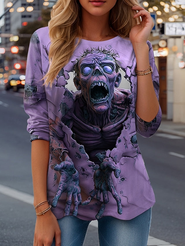 Women's T Shirt Graphic Skull Vintage Fashion Stylish Long