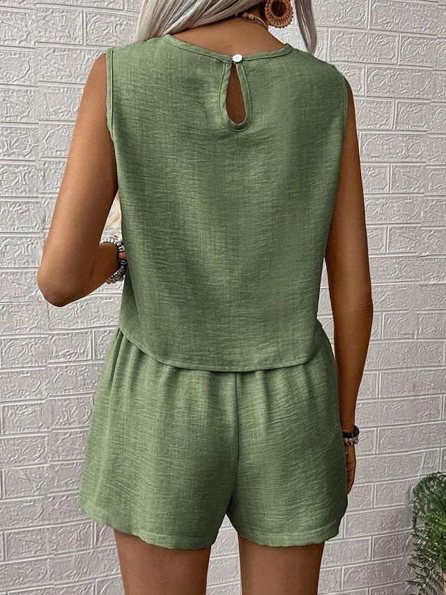 Women's Tank Top Baggy Shorts Sleeveless Crew Neck Plain