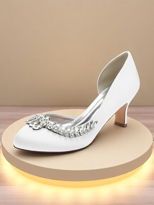 Heels Toe Satin Kitten - Heel Silver Low Women's Round