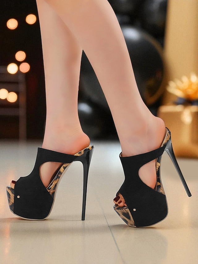 High Peep Toe Platform with Heel Mules Black Women's