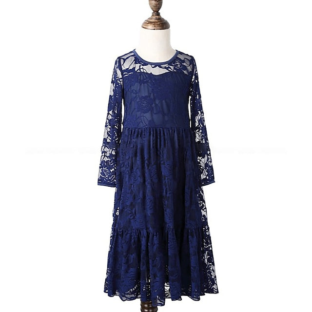 Colored Girl Kids Solid Dress Girls' Flower Long