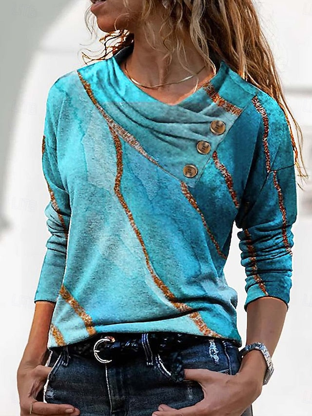 Women's T shirt Long Sleeve Geometric Abstract Basic Long