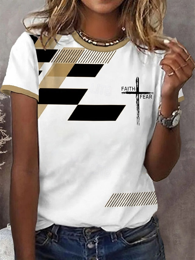 Women's T Shirt Print Graphic Geometric Letter Vintage