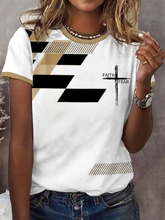 Women's T Shirt Print Graphic Geometric Letter Vintage