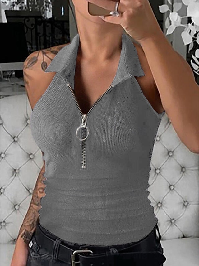 Women's Camisole Tank Top Zipper Solid Color Modern Casual
