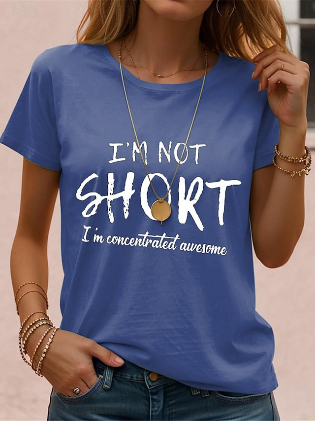 Women's T shirt Casual Funny Quote Crew Neck Black White