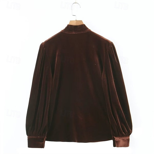 Women's Shirt Velvet Elegant Dressy Ruched Tie Front