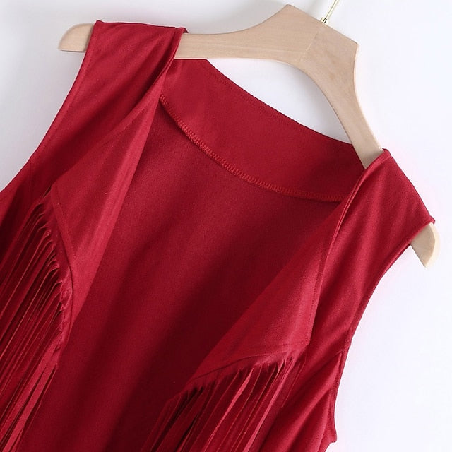 Retro Vintage 1970s Suede Vest Sleeveless Hippie Tassel Fringe