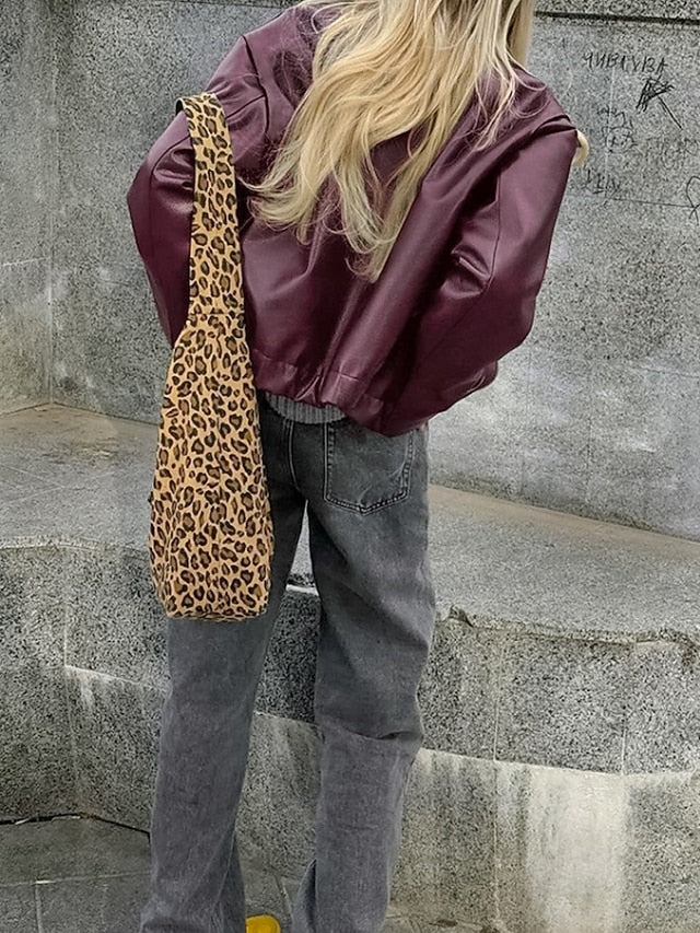 Warm Pocket Faux Leather Comfortable Zipper Jacket Women's