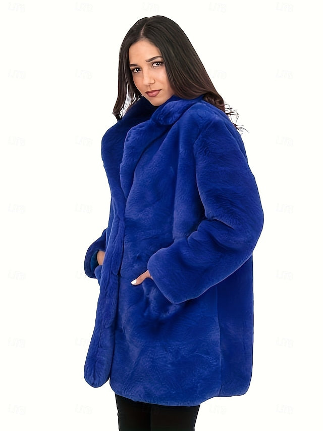 Knitting Coat Pocket Comfortable Faux Warm Fur Women's