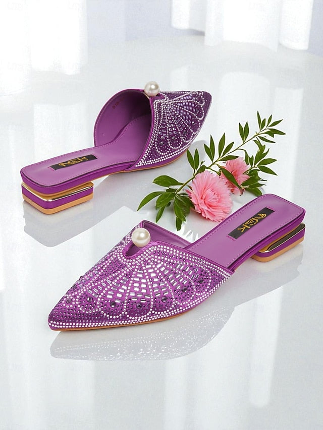 Gold Glamorous - with Pearl Rhinestone Women's Detail Mules