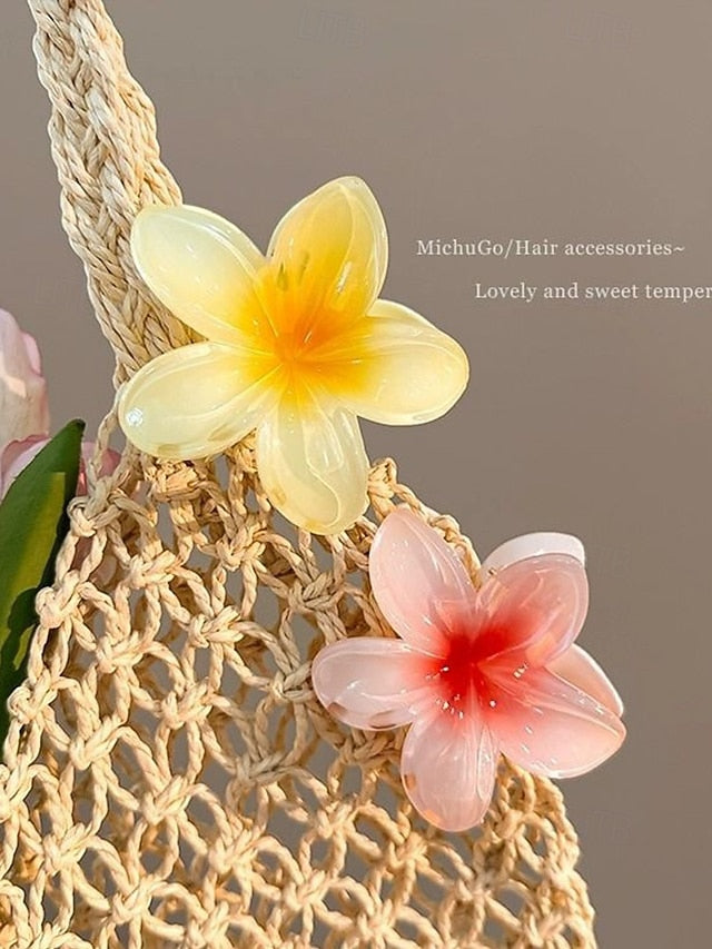 Resin Hawaiian Flower Clips Tropical Hair – 6PCS Plumeria