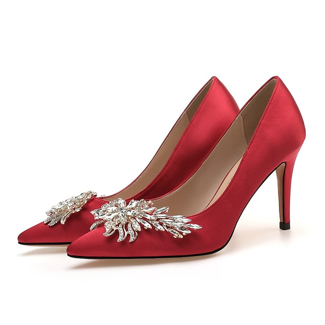 – Rhinestone Satin Heels Elegant High Women's Pink
