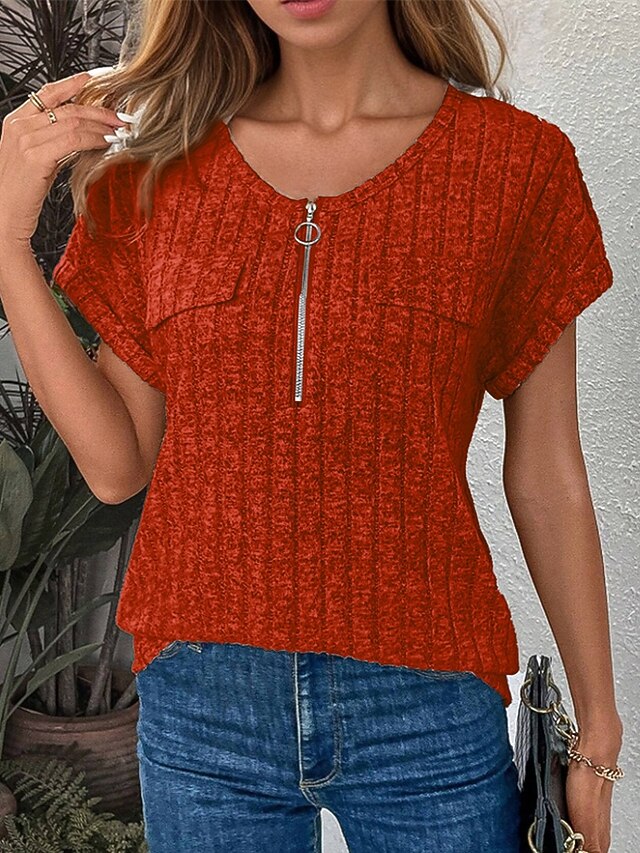 Women's Texture Sweatshirt T Shirt Tee Top Quarter Zip