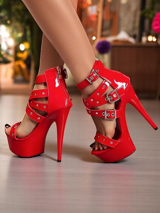 Heels Buckled Women's Platform Straps and White High with