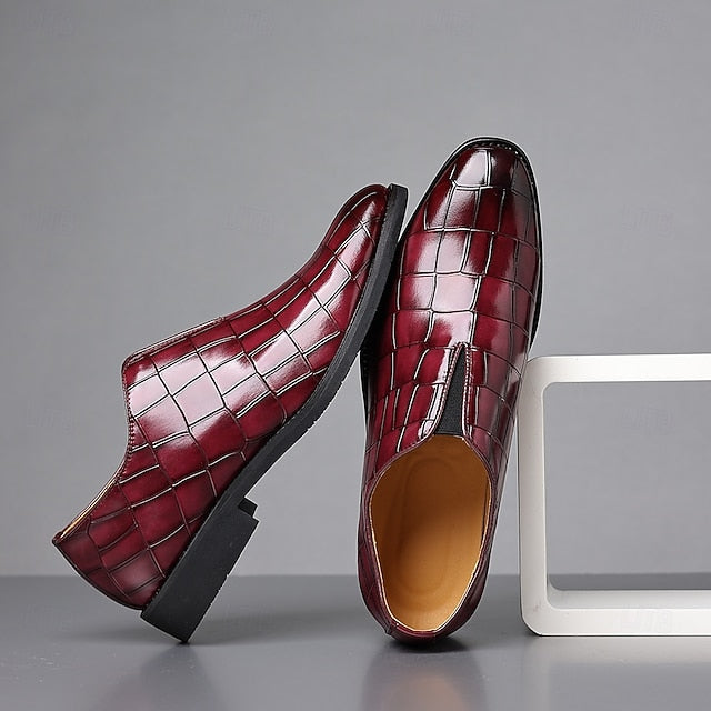 Burgundy Shoes Men's – Pattern Crocodile Slip-On
