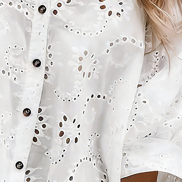 Women's Summer Shirt Casual Shirt Blouse Eyelet Illusion