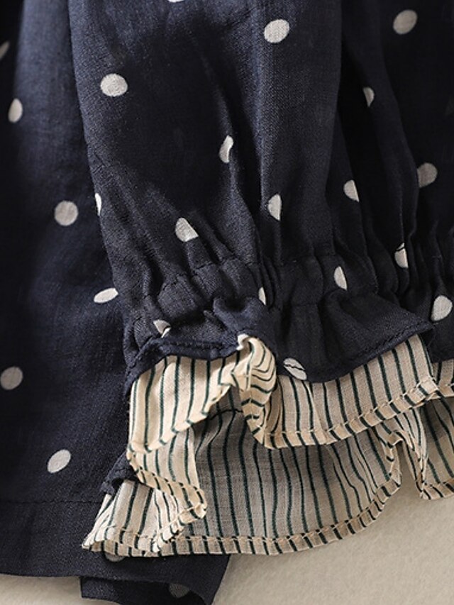 Women's Shirt Blouse Long Sleeve Tops Patchwork Polka Dot