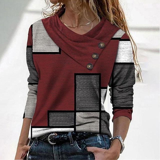 Women's T Shirt Buttons Print Geometric Abstract Daily