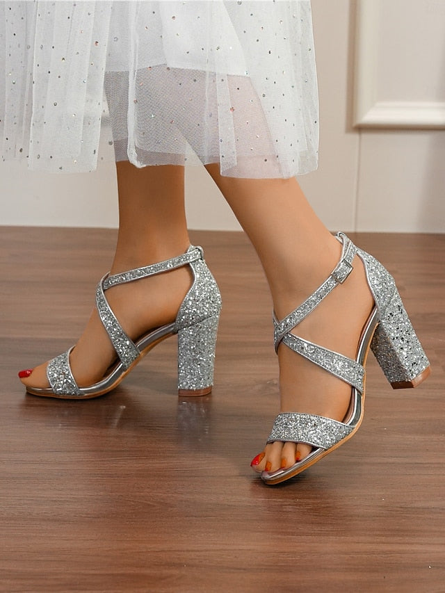 Sandals Block Women's Heel Gold Glitter