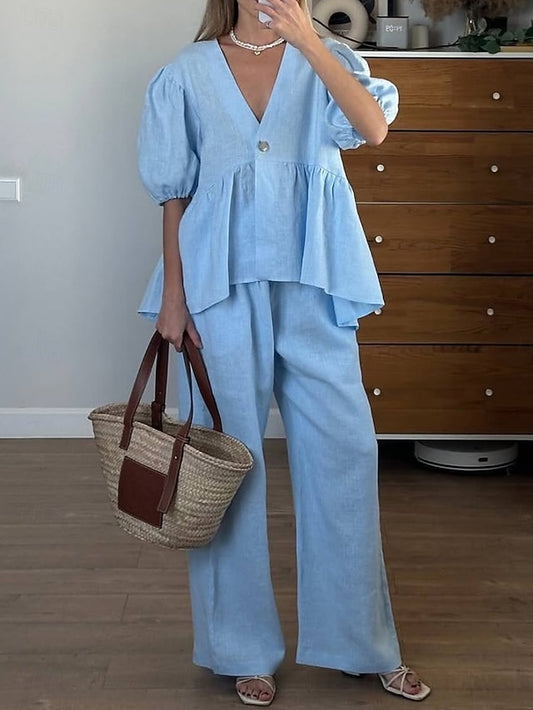 Women's Pants Sets Bolero Top Half Sleeve V Neck Solid