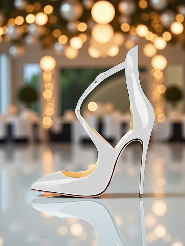 - Stiletto Patent Purple Women's Leather Heels Strappy