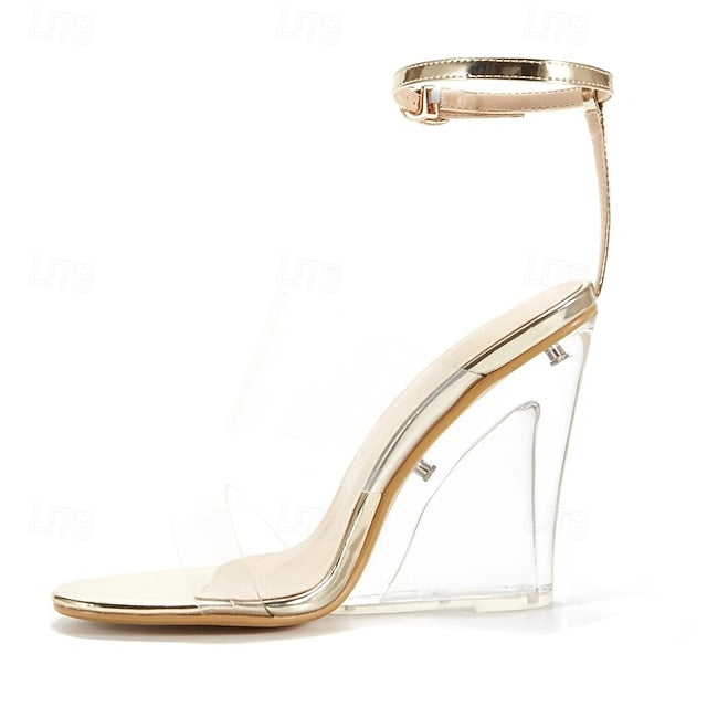 Wedge Clear Heels and Straps with Women's Transparent Gold