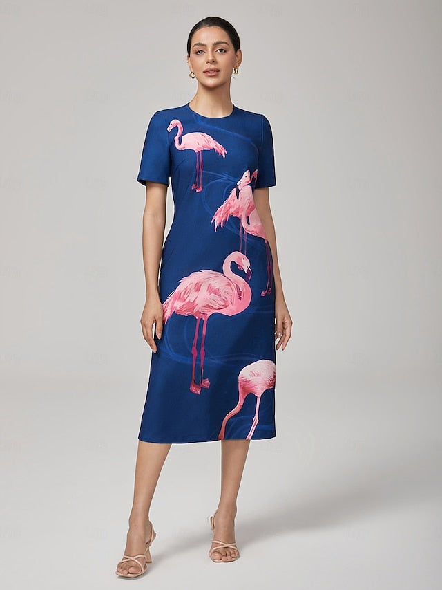 Women's Casual Dress Royal Blue Short Sleeve Flamingo