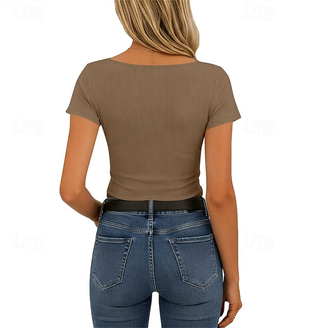 Women's T Shirt Summer Tops Lace Patchwork Plain Elegant