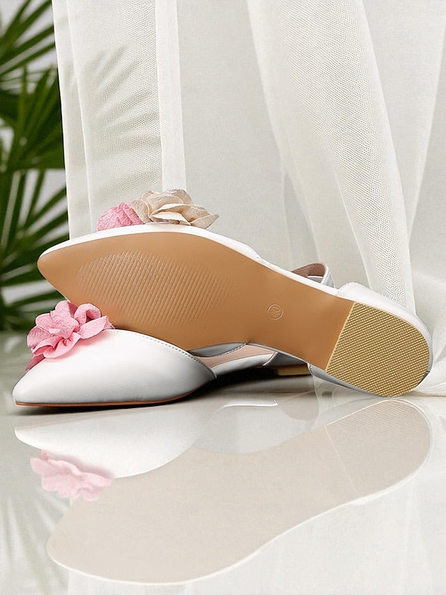 White Wedding and Women's with Flats Flower Beige Pink