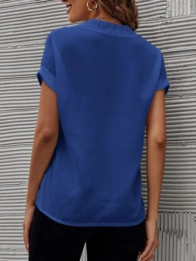 Women's Shirt Blouse Solid Color Stylish Casual Short