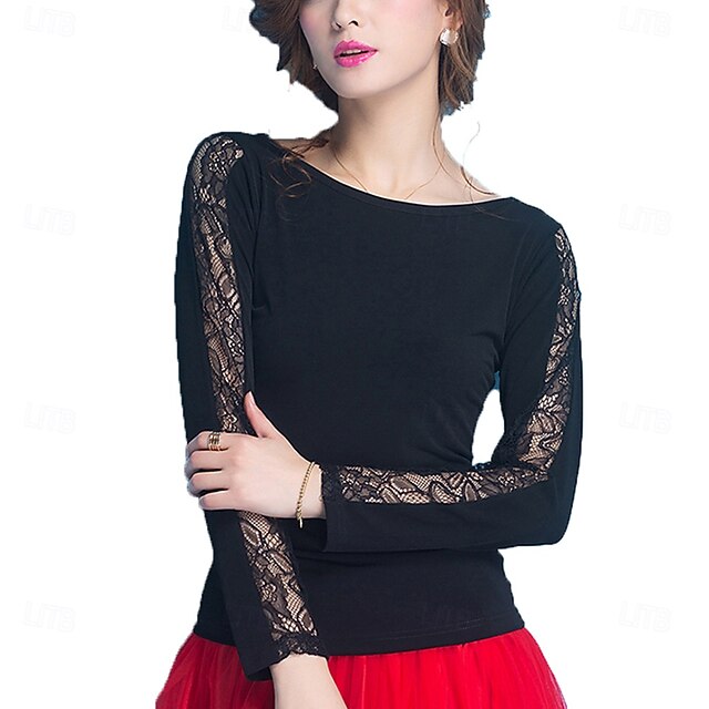 Ballroom Latin Salsa Dance Top Lace Pure Color Women's