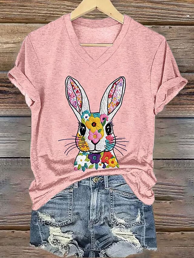 Easter Women's T Shirt Print Floral Graphic Animal Stylish