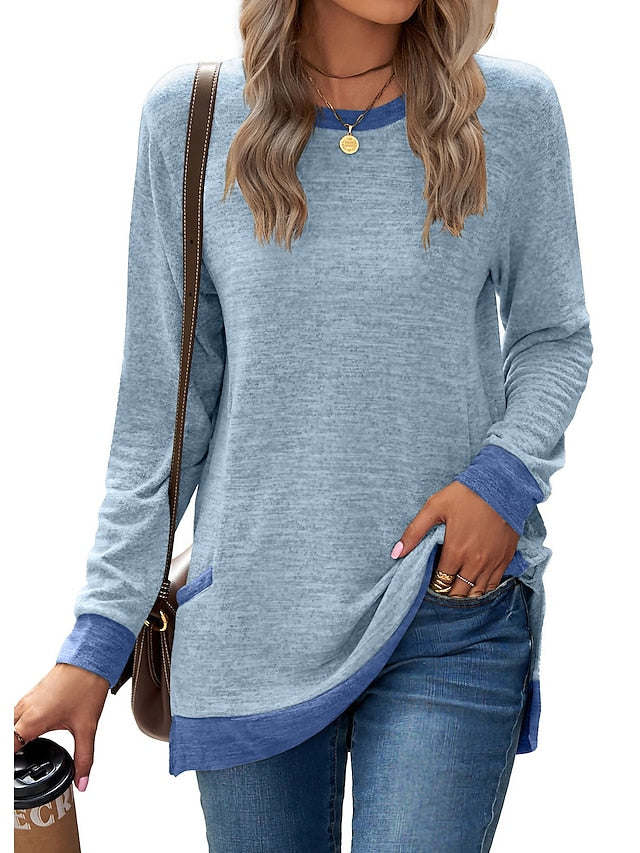 Women's T Shirt Print Color Block Basic Long Sleeve Puff