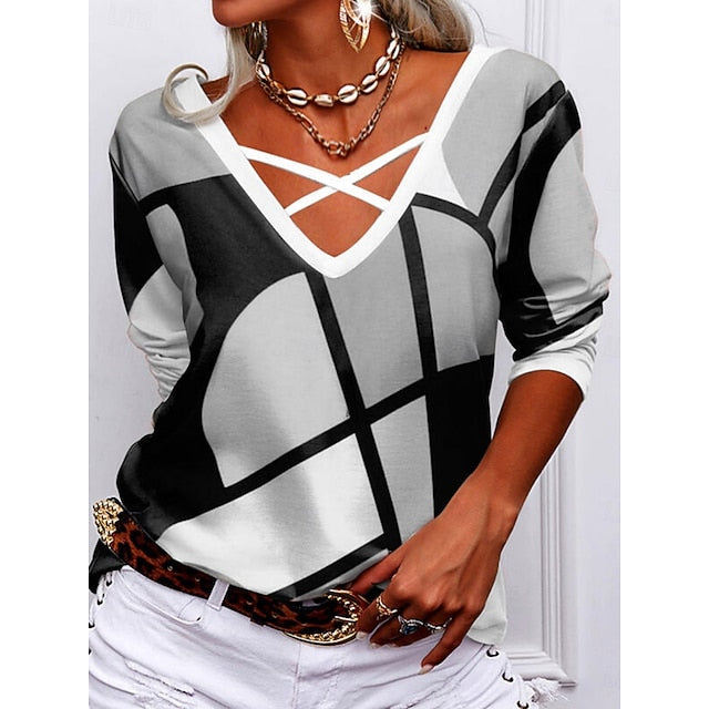 Women's Blouse Hollow Out Print Geometric Stylish Modern