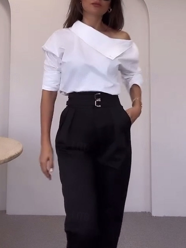 Women's Blouse Dressy Tops Ruched Buttons Draped Solid