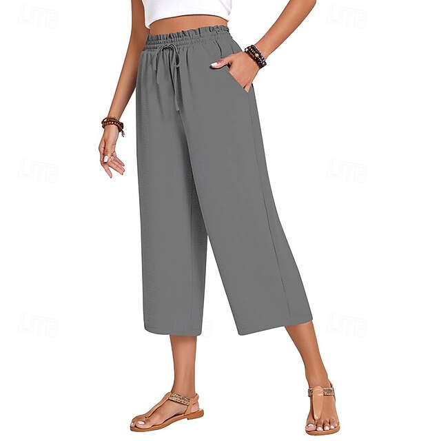 Women's Cotton Linen Pants Wide Leg Chinos Vacation