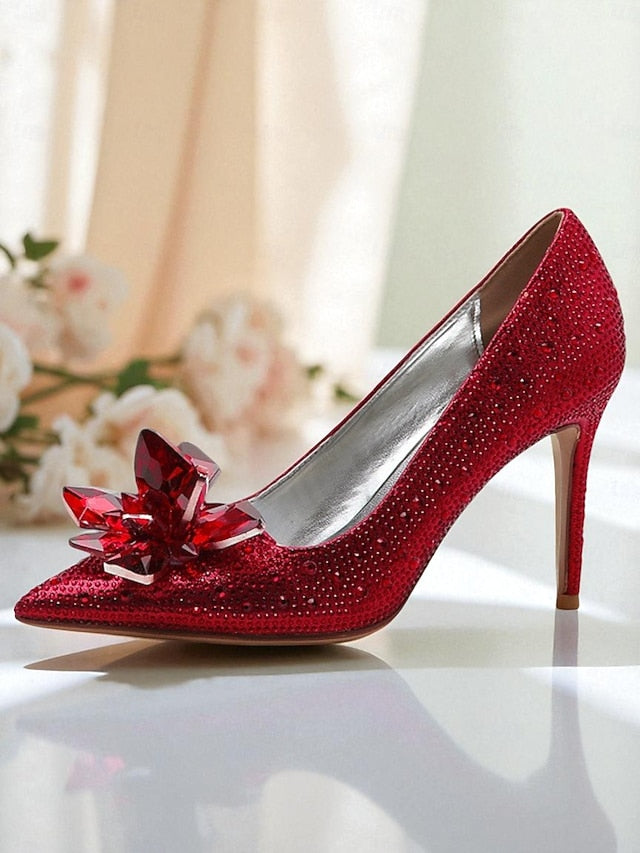 Gold Heel High Sparkly Women's Pumps - Crystal Embellished