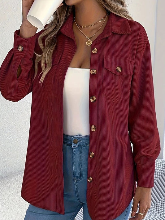 Women's Shirt Texture Blouse Blouse Pocket Buttons Plain